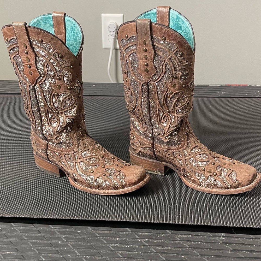 Corral Women's Orix Glitter Inlay & Studded Cowgirl Boots - Square Toe